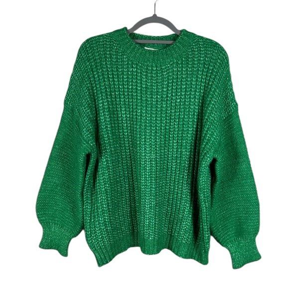 Anthropologie Sweaters - Anthropologie Lili Sidonio Fuzzy Sweater L Chunky Indie Kelly Green Oversized